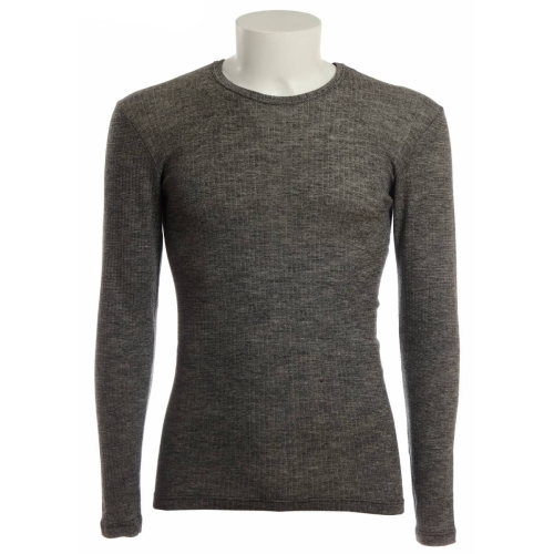 Unisex Long-Sleeved Ribbed Crew Neck in Wool, Cotton and Silk