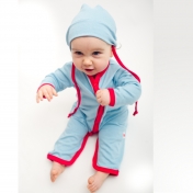 Blue Babygrow and Hat in Bamboo and Organic Cotton