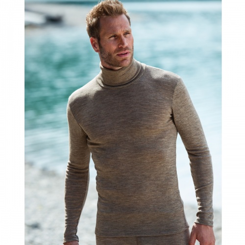 Men's Polo Neck in Wool and Silk Men's Poloneck top in 70 organic