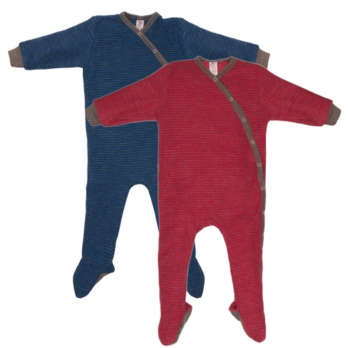 Organic Kimono Baby-Grow in Stripy Merino Wool Terry Organic Kimono Baby-Grow in Stripy Merino Wool Terry