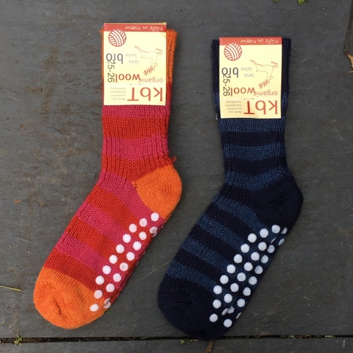 Stripy Non-Slip Grippy Socks in Pure Wool Stripy Non-Slip Grippy Socks in Pure Wool
