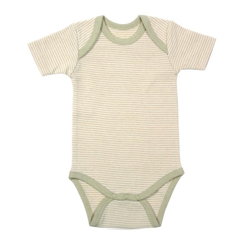 Stripy Short-Sleeve Baby Body in Undyed Organic Cotton Stripy Short-Sleeve Baby Body in Undyed Organic Cotton