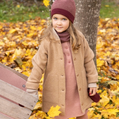 Girl's Coat with Buttons in Boiled Organic Merino Wool
