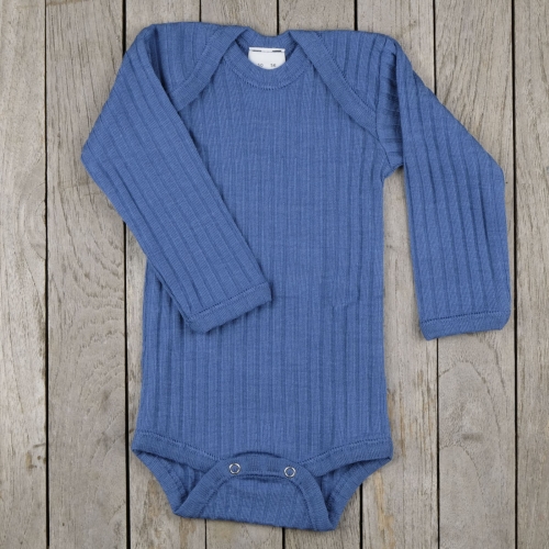Long Sleeved Ribbed Baby Body in Organic Merino Wool and Silk