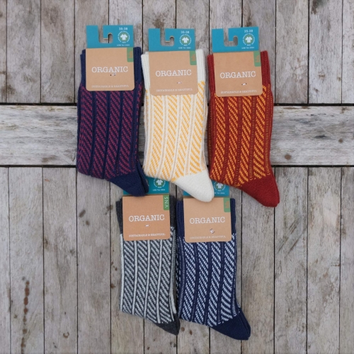 Women's Ribbed Herringbone Socks in Organic Wool and Cotton