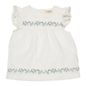 Frill Sleeve Embroidered Tunic Top in Organic Cotton