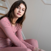 Women's Rib Long-Sleeved Striped Tee in Soft Organic Cotton