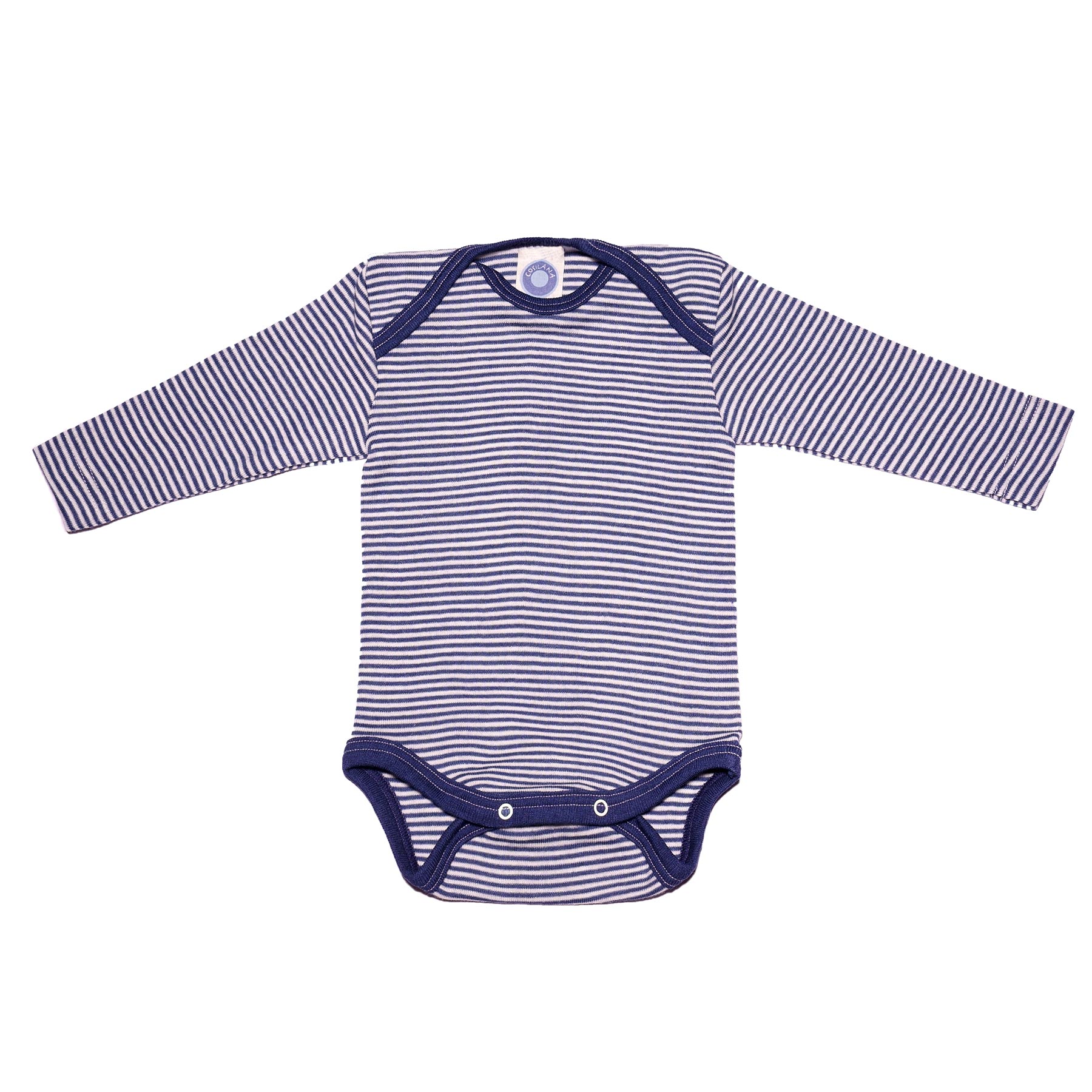 Stripy Long-Sleeved Baby-Body in Organic Merino Wool & Silk [71053] - £ ...