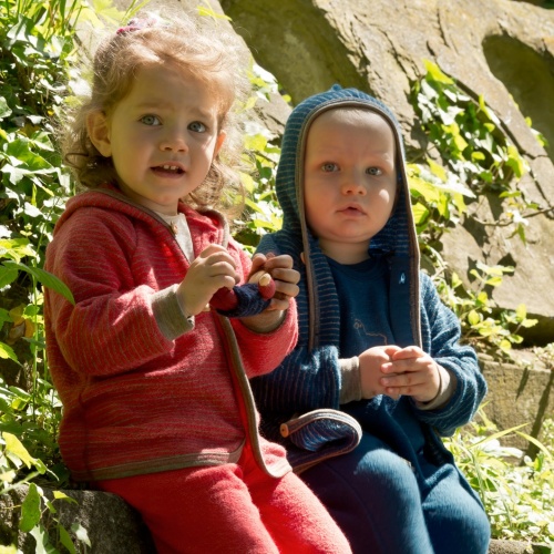 Organic Hooded Baby Cardigan in Stripy Merino Wool Terry Organic Hooded Baby Cardigan in Stripy Merino Wool Terry