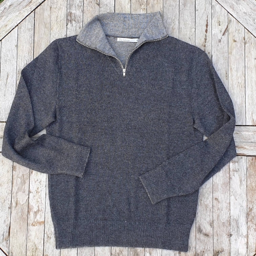 Men's Zip Collar Baby Alpaca Jumper