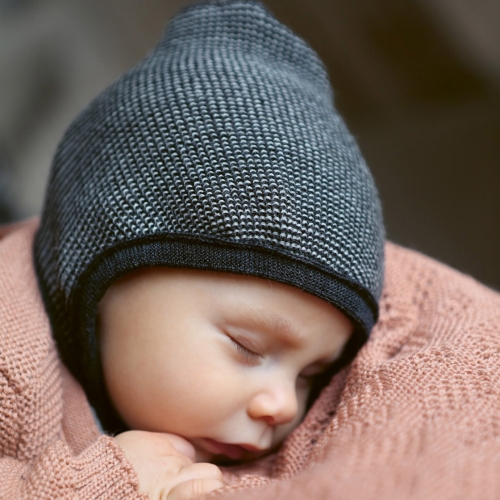 Knitted Organic Merino Wool Melange Baby Bonnet