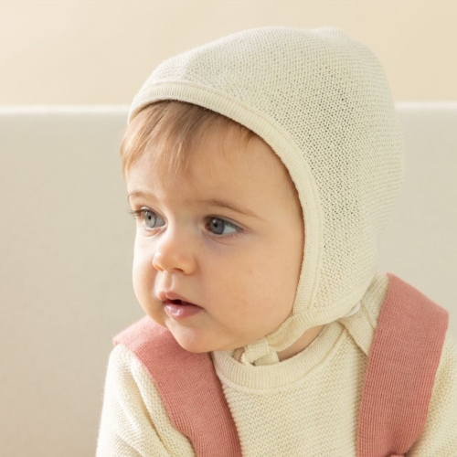 Knitted Organic Merino Wool Melange Baby Bonnet