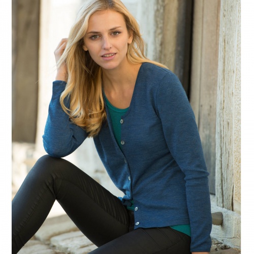 Women's Fine-Knit Cardigan in Pure Organic Merino Wool