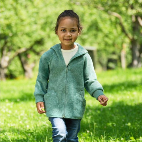 Hooded Jacket with Zip in Organic Boiled Merino Wool