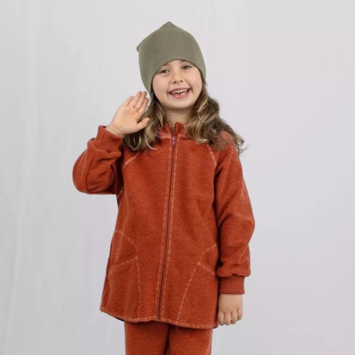 Hooded Jacket with Zip in Organic Boiled Merino Wool