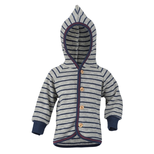 Organic Hooded Baby Cardigan in Stripy Merino Wool Terry