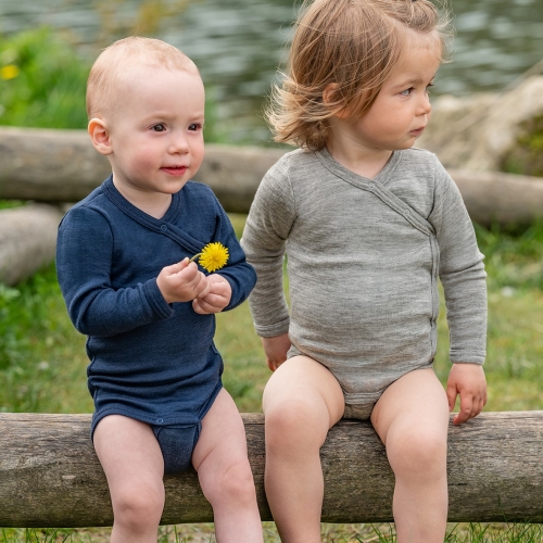 Silk & Wool Blend Wrap-around  Kimono baby bodysuit is wool and silk -  £28.30