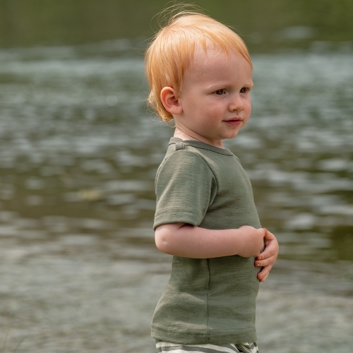 Organic Wool & Silk Baby Shirt with Shoulder Poppers