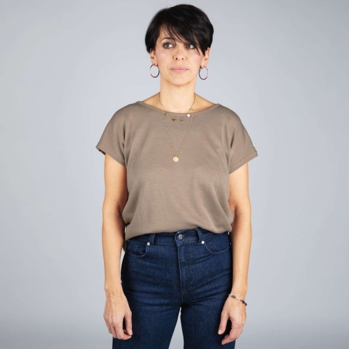 Women\'s Interlock Short-Sleeved Shirt in Wool and Silk