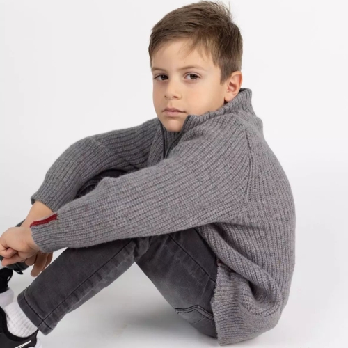 Children's Zip Necked Sweater in Merino Wool Silk Blend