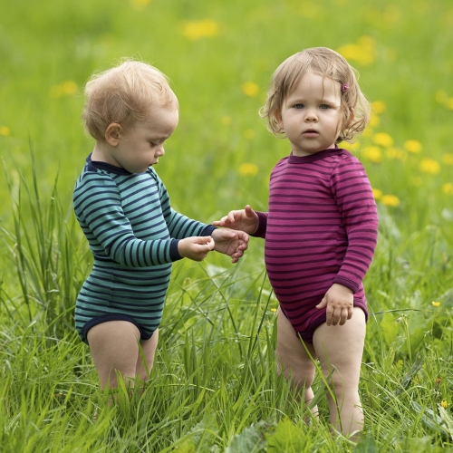 Long-Sleeved Baby-Body in Wool/Silk Blend with Shoulder Poppers