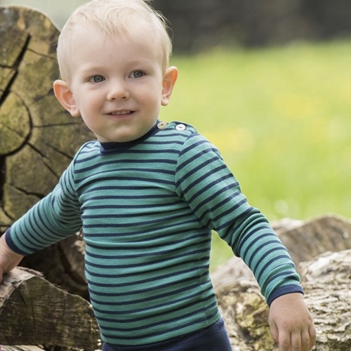 Long-Sleeved Baby Vest Top with Buttons in Organic Wool & Silk