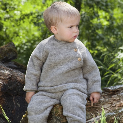 Organic Merino Wool Fleece Raglan Jumper with Wooden Buttons