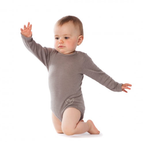 Extra Soft Long-Sleeved Baby-Body in Wool & Silk