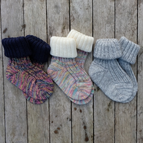 Colourful Roll-top Baby Socks in Wool & Cotton