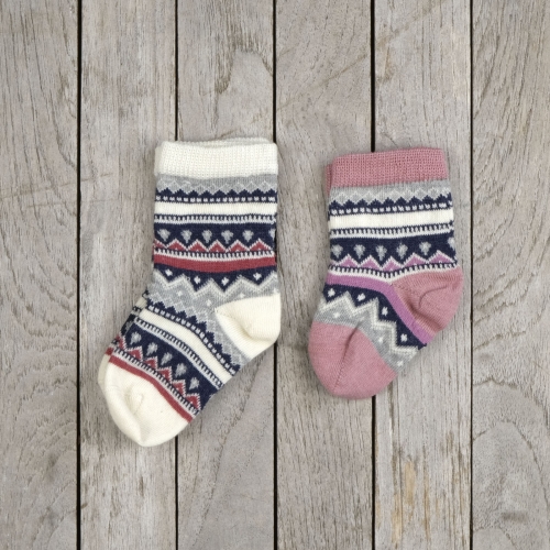 Patterned Baby Socks in Organic Wool, Cotton & Elastane