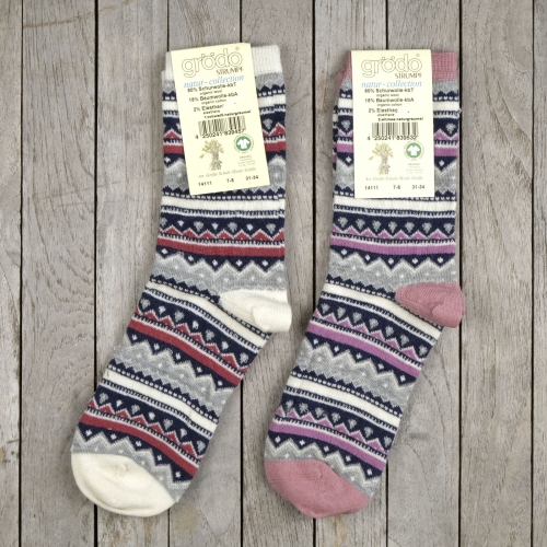 Patterned Children's Socks in Organic Wool, Cotton & 2% Elastane