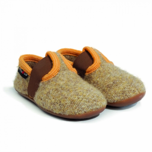 Jonas T-Bar Slipper in Boiled Wool with Rubber Sole