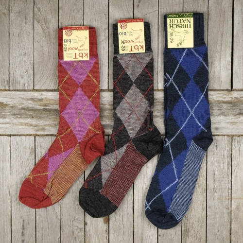 Adult's Argyle Pattern Socks in Organic Wool