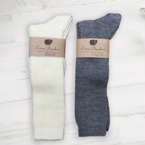 Children's Fine Knee Socks in Un-Dyed Wool and Organic Cotton