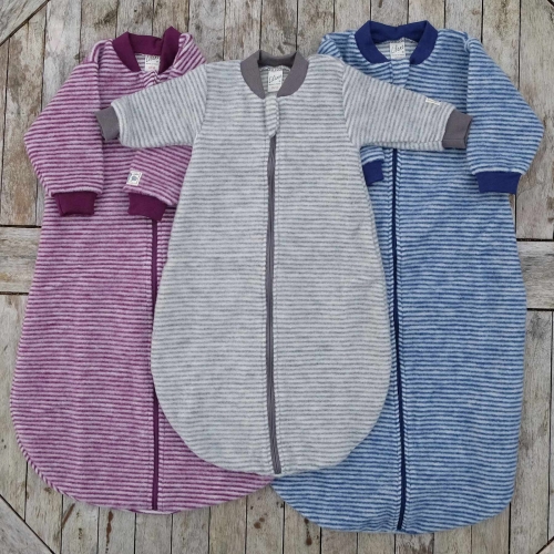 Stripy Long Sleeved Organic Merino Wool Fleece Sleeping Bag Stripy Long Sleeved Organic Merino Wool Fleece Sleeping Bag