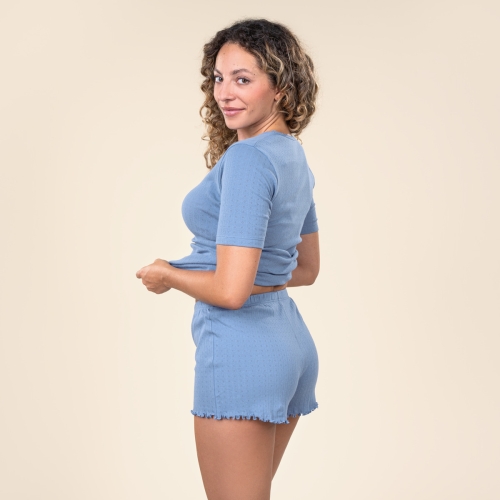 Women's Pointelle Top and Shorts Pyjama Set In Organic Cotton
