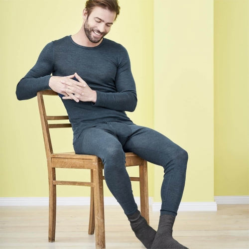 Men's Long-Sleeved Vest in Organic Wool & Silk