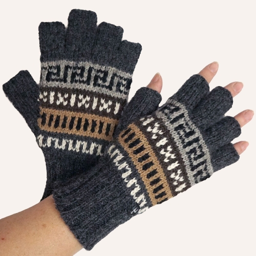 Traditional Andean Style Fingerless Gloves in Baby Alpaca