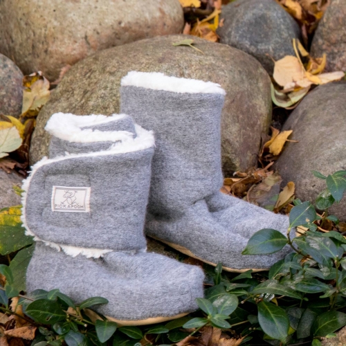 Boiled Merino Wool Booties With Cotton Fleece Lining