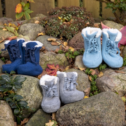 Long Boiled Wool Lace Up Booties with Fleece Lining