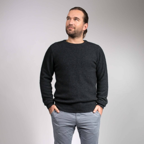 Men's Crew Neck Jumper in Merino Wool, Possum Hair and Silk