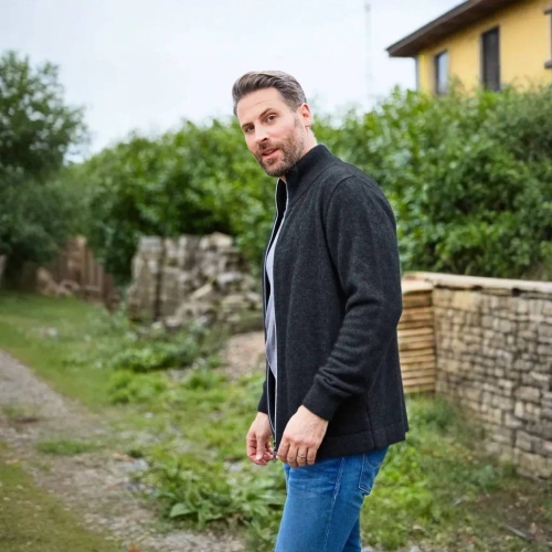 Men's Zip Jacket in Merino Wool, Possum Hair and Silk