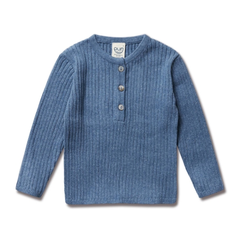 Henley Pullover in Rib Knit Organic Cotton and Linen