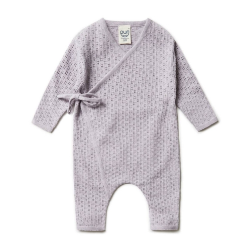 Pointelle Romper with Tie in Organic Cotton & Silk
