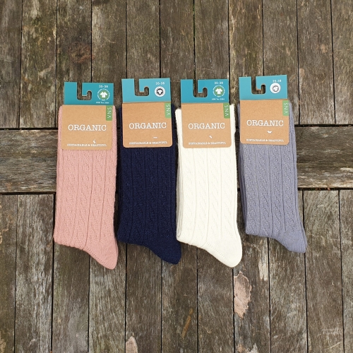 Women's Cable Knit Socks In Organic Wool & Alpaca