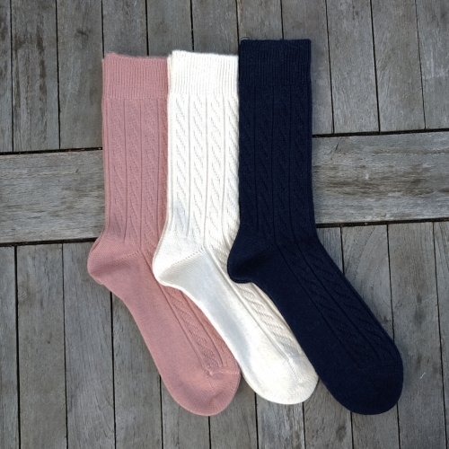 Women's Cable Knit Socks In Organic Wool & Alpaca Women's Cable Knit Socks In Organic Wool & Alpaca